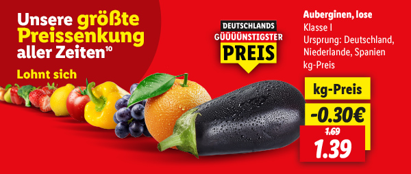 Aubergingen lose Klasse I Je 1 kg für 1.39 €